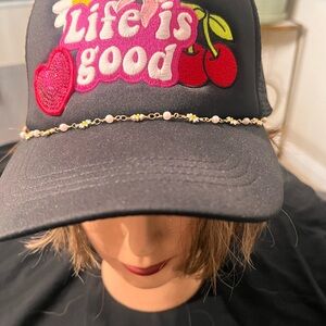 Life is Good Black Cap with Cherry Design